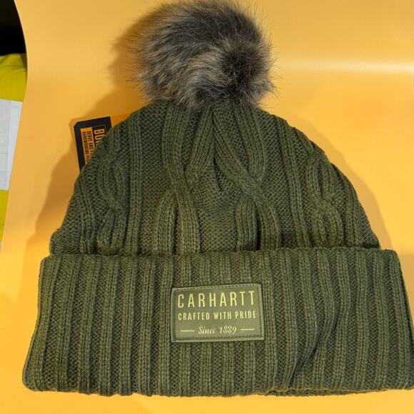 Carhartt Beanie/Hat; Women’s Sage/Green Knit Pom-pom Beanie Hat NWT - Picture 1 of 5